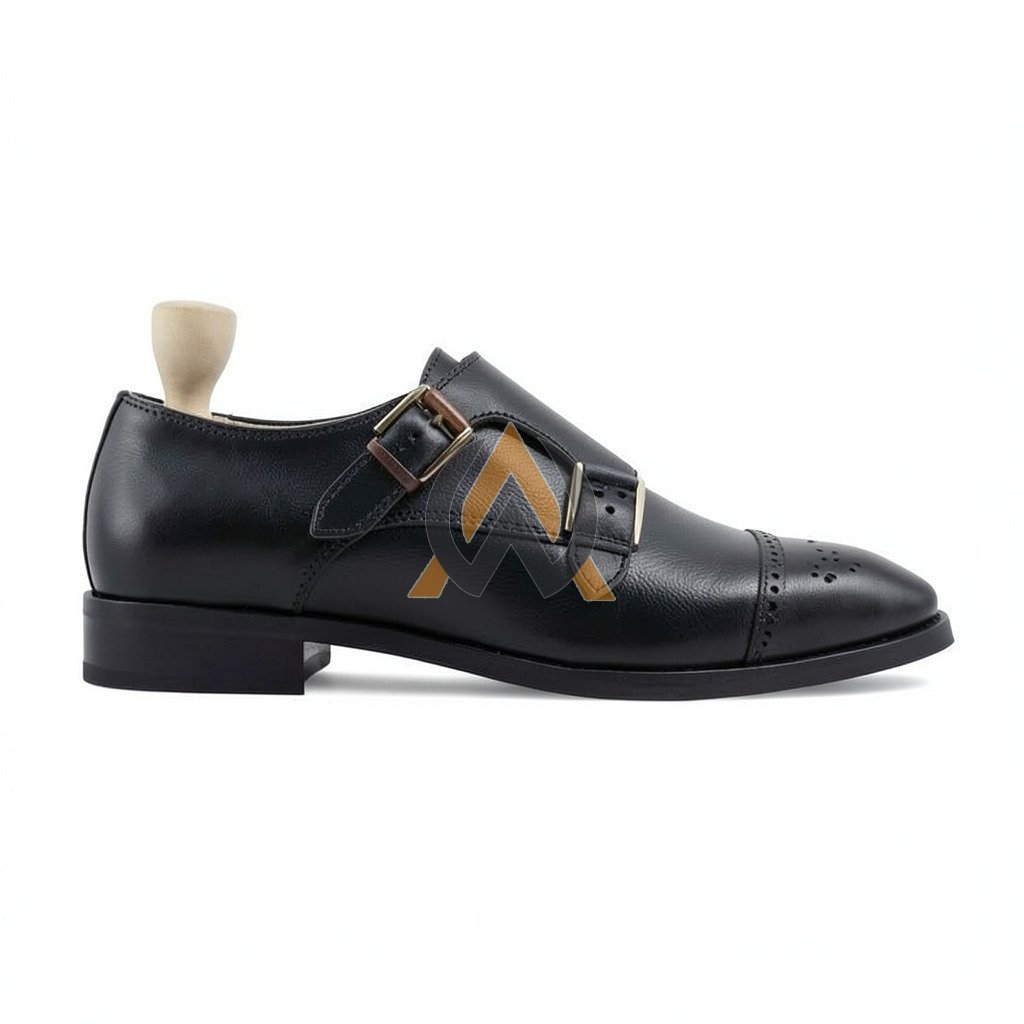 Men’s Cognac Brown Leather Double Monk Strap Shoes view 1